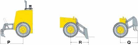 047 G Tire static radius mm 610 H Distance between the tandem axle to the chassis articulation pin mm 1.958 I Distance between the front axle and the blade mm 2.