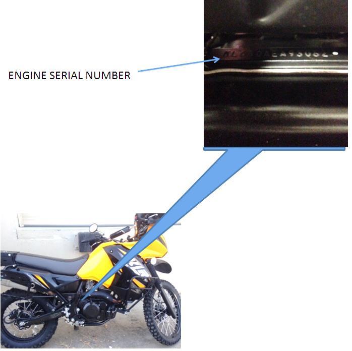 Engine serial number is located just above the clutch cover and underneath the exhaust on the top surface of the engine.