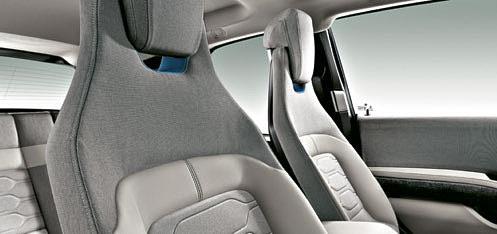 The modern cloth combination for the seats in both the front and rear is manufactured from recycled synthetic material, similar to that used in high-quality functional wear.