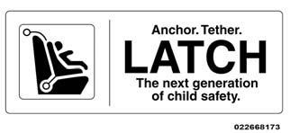 SAFETY Lower Anchors And Tethers For CHildren (LATCH) Restraint System 022668173 LATCH Label Your vehicle is equipped with the child restraint anchorage system called LATCH, which stands for Lower