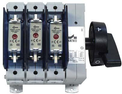 OPERATION OPTIONS FOR 63-160 A SWITCH FUSES SWITCH FUSE WITH DIRECT HANDLE Direct handle SV11 offers a higher level of safety Prevents fuse removal in ON-position Fuse covers included KVKE 363+SV11