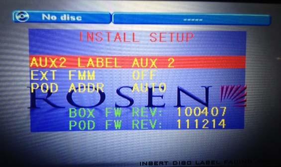 11 Installer Setup To access install setup menu: use the remote control, press EJECT-ENTER-1-1-2-0 To change AUX 2 input labeling, highlight AUX 2 label and scroll left/right using arrows.