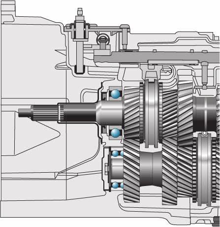 Gearbox mechanics The gearbox design The 6-speed manual gearbox 08D is a longitudinal transmission unit with fully synchronised gears. It features an input shaft, a layshaft and an output shaft.