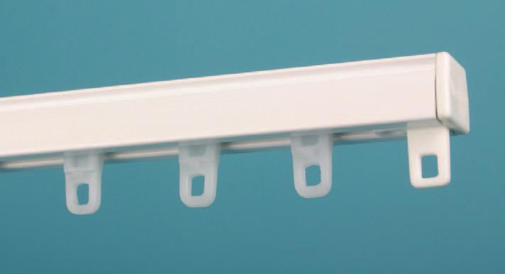 Vitesse System 6200W Very sturdy aluminium track suitable for contract use For medium to heavy curtains May be face or top-fixed, using strong steel brackets Standard colour: white Can be bent -