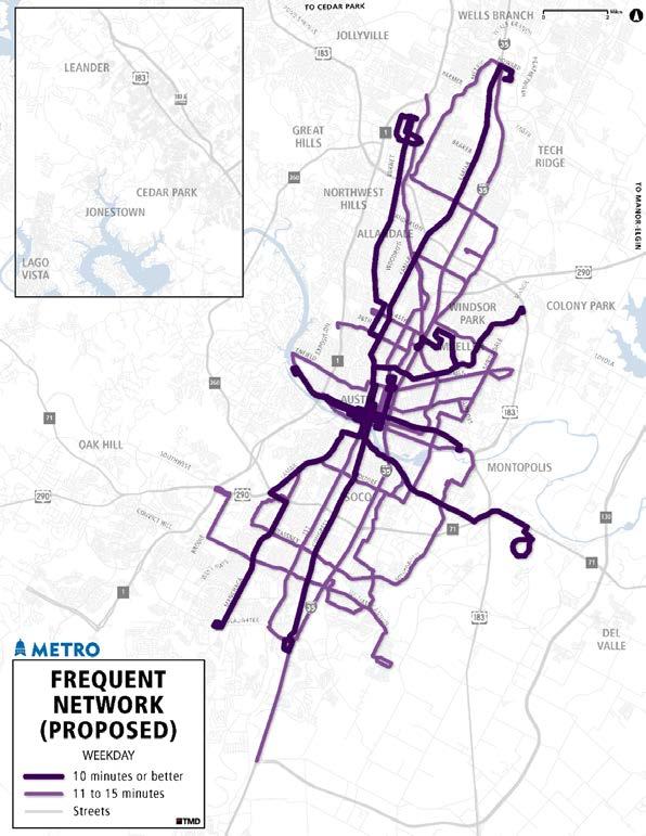 Proposed Frequent Network More frequent corridors in the service area Frequent corridors form key network spines Less route duplication Savings reinvested into creating more frequent