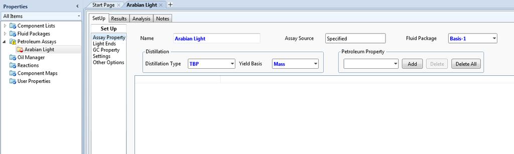 Enter Arabian Light for Name, select Specified for Assay Source, and select Basis-1 for