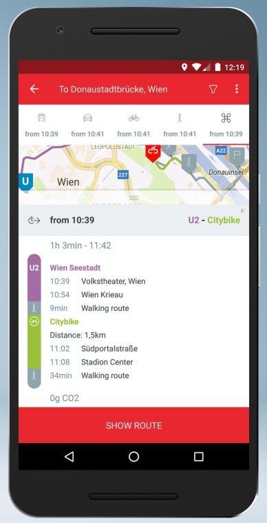 Mobility Wiener Linien WienMobil app Route planing & ticket service Combines various forms of mobility (public