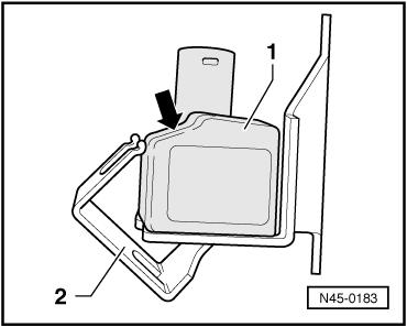 Installation position: sloping side -arrow- of Transverse Acceleration Sensor -G200- must face mount -2-.
