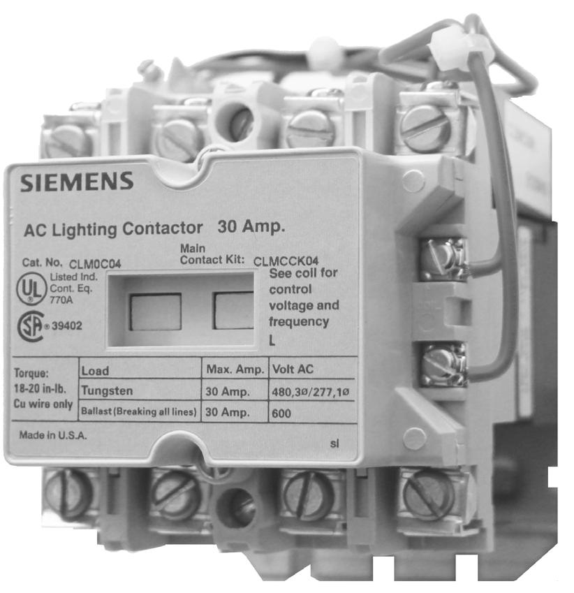 s Installation Sheet January, 016 Supersedes February, 013 E87010-A0104-T003-A6-CLM0 Lighting and Heating Contactor 30 Amp, 3, 4, 5 Pole Magnetically Latched Description Magnetically latched CLM