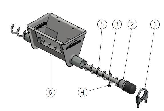 4. Cut off auger approximately 6 inches past unloader. 5. Run system without anchor bearing or feed in the line for 15 minutes. After 15 minutes, lock out power to drive unit. 6. Pull on the cut end of the auger at the unloader a couple of times until it begins to stretch and then release it slowly.