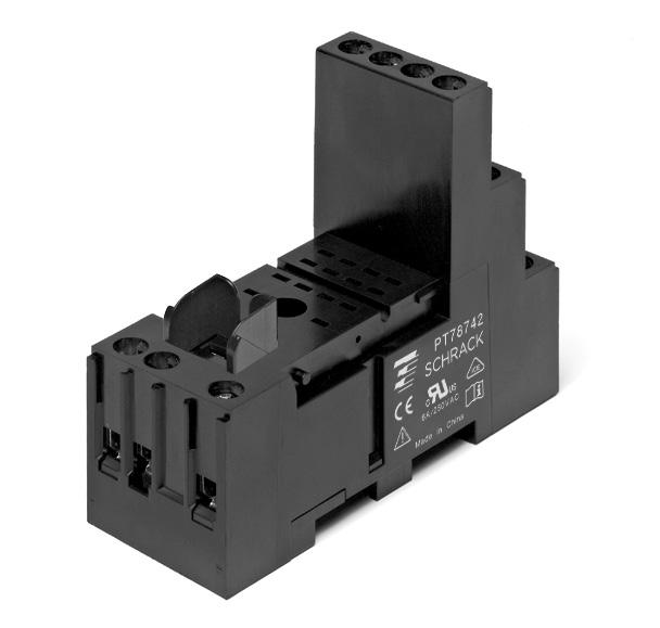 Miniature Relay PT (Continued) DIN-rail socket with screw type terminals PT78722/PT78742 n Socket with logical arrangement of control/load terminals n High quality rising clamp terminals n Captive