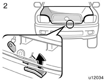 ) Vehicles with wireless remote control system To lock or unlock the back door, see Wireless remote control on page 18 in this section. Hood To open the hood: 1. Pull the hood lock release lever.