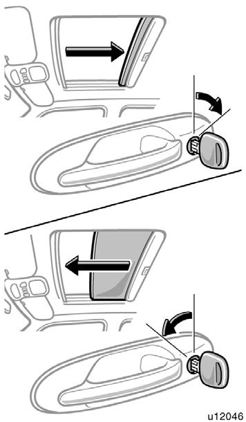 OPERATING FROM OUTSIDE The moon roof can be opened and closed with the key operation in the driver s door keyhole. To open: Turn the key fully backward and hold it.