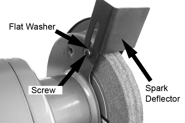 Fix the tool rests to the bench grinder with the screw and hand knob as shown. The tool rests are adjustable and should be positioned 1.5 mm from the grinding wheels.