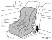 Do not install a child restraint system on the rear seat if it interferes with the lock mechanism of the front seats.