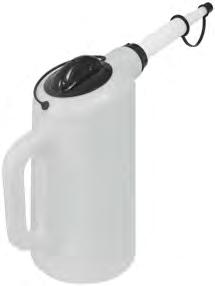Marked in both quarts and liters. Flexible, removable 8" pouring spout.