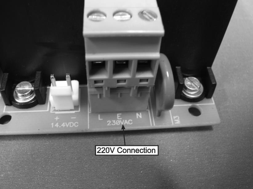 CONNECTING THE 220V AC ELECTRICAL SUPPLY Figure 3 CAUTION: Under no circumstances must the main electrical supply be wired directly from a power source.