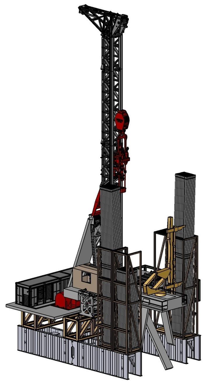 TBA 440 M2 Main Features TBA 440 M2: max. hoisting capacity 440 tn electric driven drawworks 2000 HP total height 43 m top drive with 500 tn capacity double drill pipe operation (max.