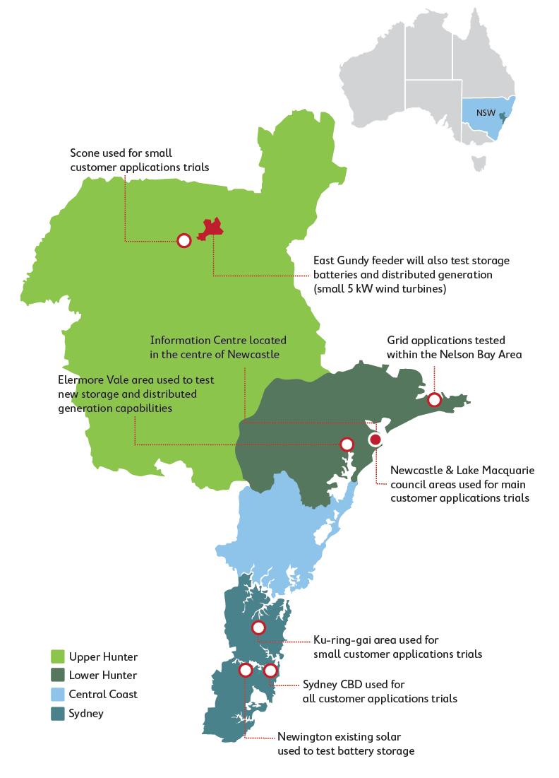 Background The Australian Government has chosen Ausgrid to lead a $100 million initiative across five sites in Newcastle, Sydney and the Upper Hunter regions (see Figure 1).