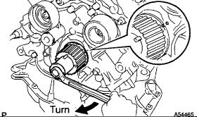 1. Turn the hexagon wrench head portion of the camshaft to align the timing marks of the camshaft timing pulleys and timing