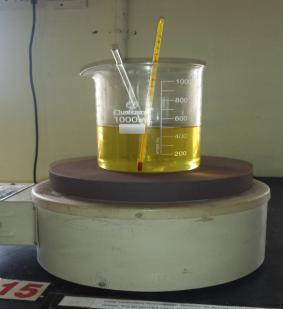 After separating the glycerol which looked in black colour was segregated from the biodiesel the extracted biodiesel is heated for around one hour to remove any untreated ethanol and the biodiesel