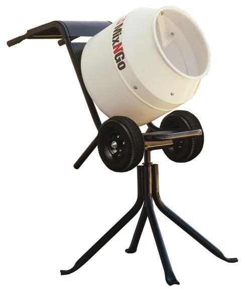 The Mix-N-Go Concrete Mixer can mix up to three cubic feet of material, making it ideal for homeowners and small contractors.