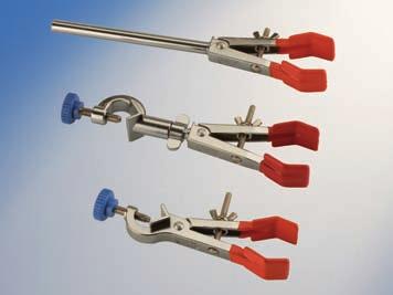 Clamps for thermometers and burettes With bosshead, made of chromed metal and closure with spring.