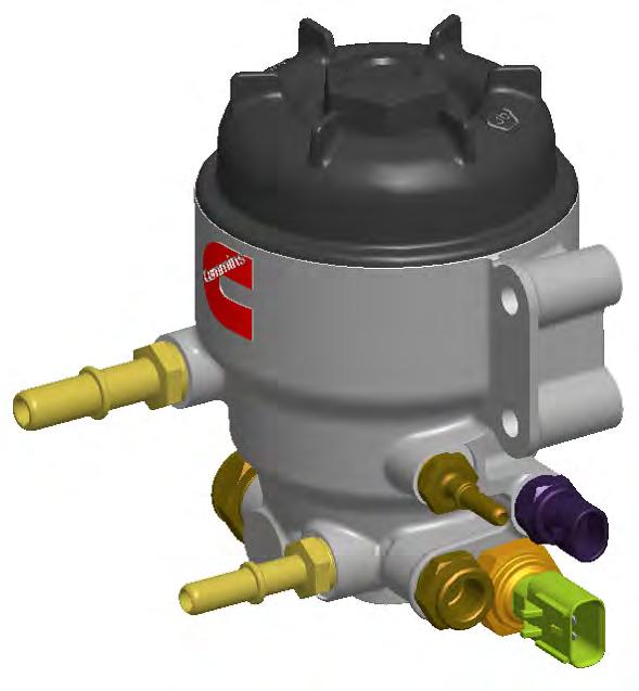 The stage 2 fuel filter housing includes the following components: 3-micron fuel filter with replaceable O-ring: filters particles in the fuel Fuel Pressure Sensor: senses lift pump