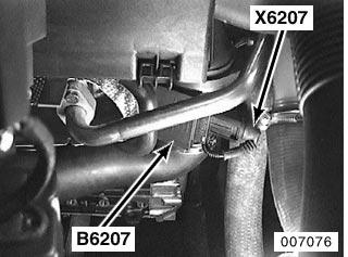 lower RH side of engine front B6207 X6207 Hot-film air mass
