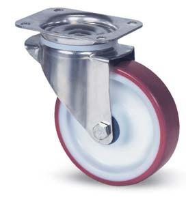 Stainless Steel castors can be specially equipped for use in particular fields of application, e. g. for use in bakeries, with heat-resistant wheels which can withstand temperatures of + 280 C.