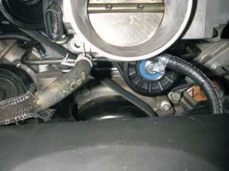 Install the new supplied 1/4 X.42 piece of throttle body coolant hose and clamps.