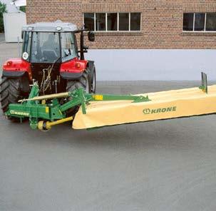 Depending on the design and the sense of disc rotation, this disc mower can spread and windrow the crop into two equal windrows.