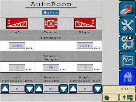 Chapter 3 2. Select AutoBoom ON in the upper-right corner of the screen. The AutoBoom system is now powered on, but is not yet enabled. 3. Select the Left, Right, and Center icons to enable the corresponding boom sections.