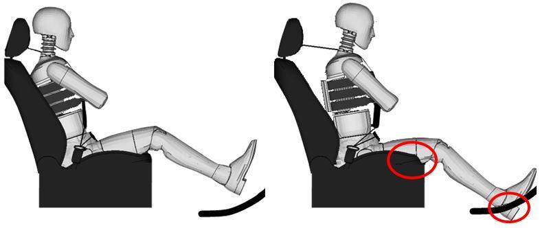 Figure 9 ES-2 dummy with/without forward displacement for side impact simulation left: dummy in nominal position, right: dummy with max.
