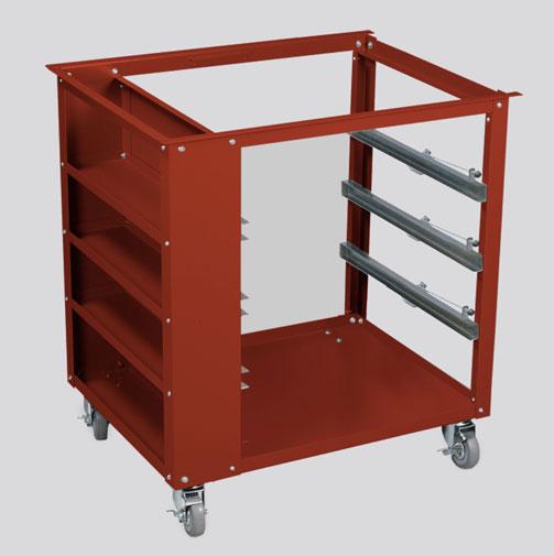 Also provided is a pair of lockable side doors to secure the components stored on the side shelves. The Bench consists in a mobile workstation on which the Work Surface, Model 6301, can be put.