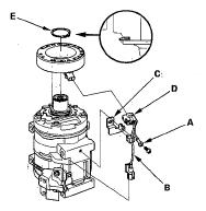 Fig 12: Identifying Field Coil Ground Terminal, Wire Harness, Bracket And Field Coil Connector 5. Reassemble the clutch in the reverse order of disassembly, and note these items: 1.
