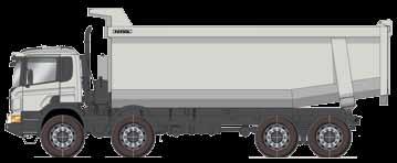 P360CB6x4 P410CB8x4 Gross vehicle weight 47,000 kg 58,000 kg Front axle weight 11,000 kg 2 x 11,000 kg Bogie weight 36,000 kg 36,000 kg Steering Servo pump with variable displacement,