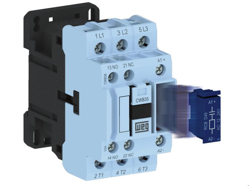 Contactors Overload Simple and Compact Mounting of Surge Suppressor Blocks The coils of CWB contactors operate smoothly