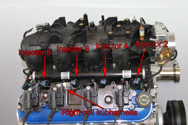 6. At the back of the engine, the harnesss also includes a ring terminal to ground the coils that connects to the bolt hole on the back of the cylinder head using an M10 x 1.5 mm bolt.