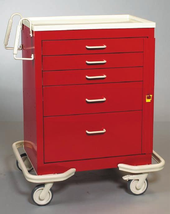 FIVE AND SIX DRAWER MEDICAL TREATMENT CARTS Powder Pait Fiish Set of poly hadles 5 Swivel Casters, Oe Brake, ad Oe Steerig Double Wall Costructio Ball Bearig Slide Drawers Solid Color or Two-Toe