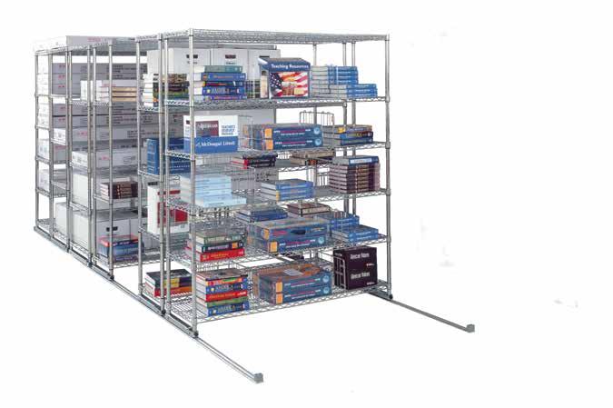 design allows retrieval of contents from both sides Allows sprinkler system penetration Maximizes visibility, ventilation, and airflow Complete systems include track and five sliding shelving units