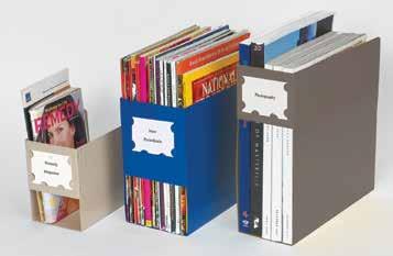 Plastic Princeton Files Store magazines, pamphlets, and hardcovers Rugged lightweight polystyrene Recessed area on spine for label 8"H x 4 1 2"W x 8"D (.63 lb.) COLORED FILES CAT.