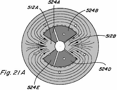 control coil 522A-522E wound on it. Stator pole piece faces 524A-524E are which can be positioned on respective winding posts 518A-518B and, as shown in the partial assembly of Fig.
