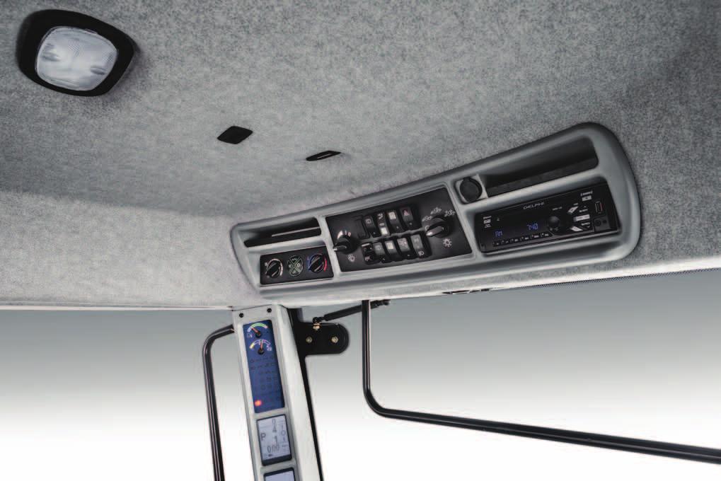 FROM DUSK TO DAWN Cab roof, engine hood and fender worklights are easily controlled from a dedicated switch panel.
