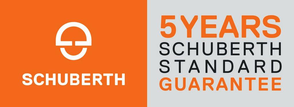 The 5 YEAR SCHUBERTH STANDARD GUARANTEE now covers all helmet components with practical