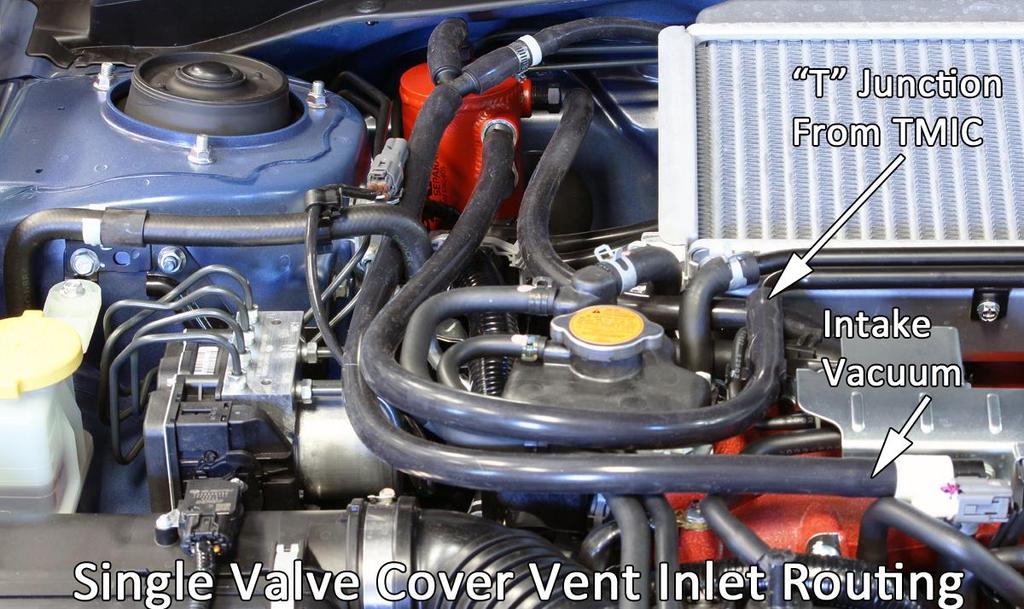 i. Use OEM piping on top mounted intercooler as the T connection, and use only one of the two AOS valve cover inlet ports.