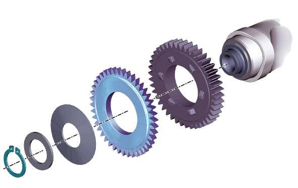 Engine Components Camshaft drive Backlash compensation The intake and exhaust camshafts are linked via spur gear toothing with integrated backlash compensation.
