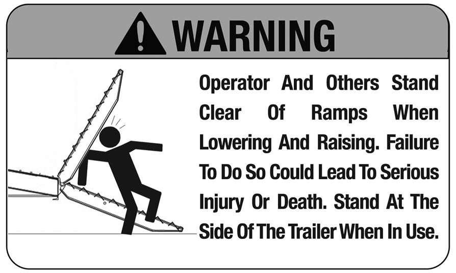 To protect you and others against death or serious injury, all applicable labels shown must be on the trailer and must be legible.