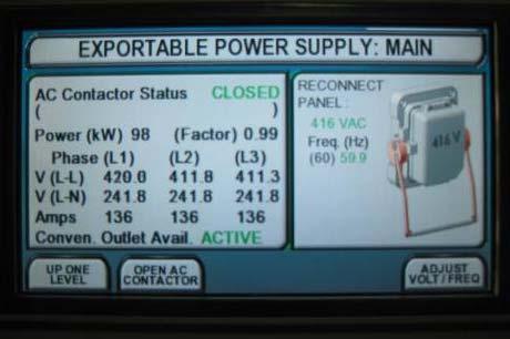 Export Power Vehicle Interface Screens Export Power Controlled From Inside Cab Adjustable voltage (primary voltage and fine