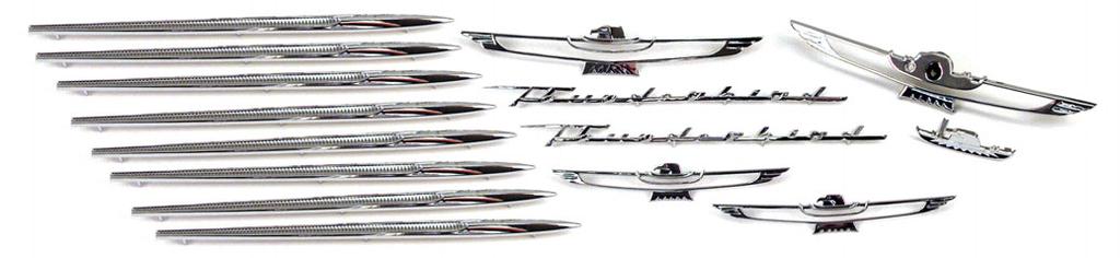 16 1961-63 EXTERIOR CHROME TRIM KIT IF YOU ARE REPAINTING YOUR T-BIRD, OR JUST WANT TO SPRUCE IT UP, THIS KIT IS A MUST! 2 ea. 16098 Fender Script 2 ea. APK-28 Barrel Nuts 1 ea.
